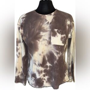 Brown and Cream Tie-Dye Ribbed Top size large